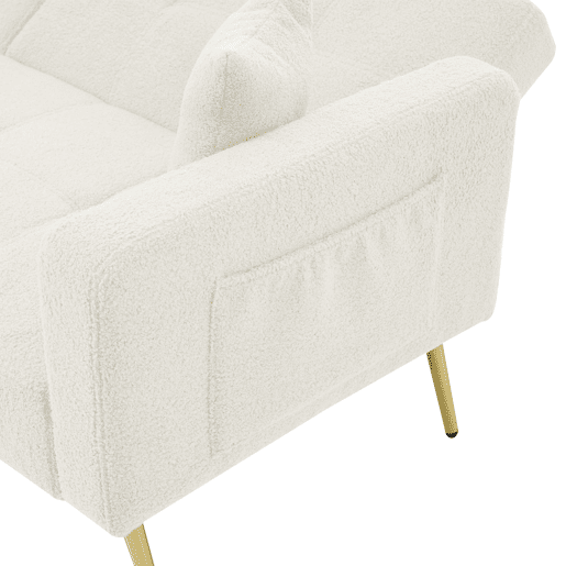 Sofá convertível com encosto regulável - 2 lugares - tecido felpudo francês - branco