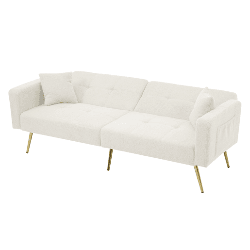 Sofá convertível com encosto regulável - 2 lugares - tecido felpudo francês - branco