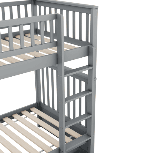 Beliche 2x90x200cm com cama de rodízio 90x190cm - com corrimão e escada - Cinzento
