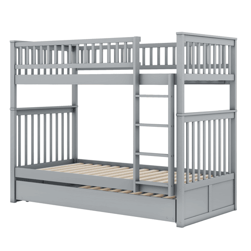 Beliche 2x90x200cm com cama de rodízio 90x190cm - com corrimão e escada - Cinzento
