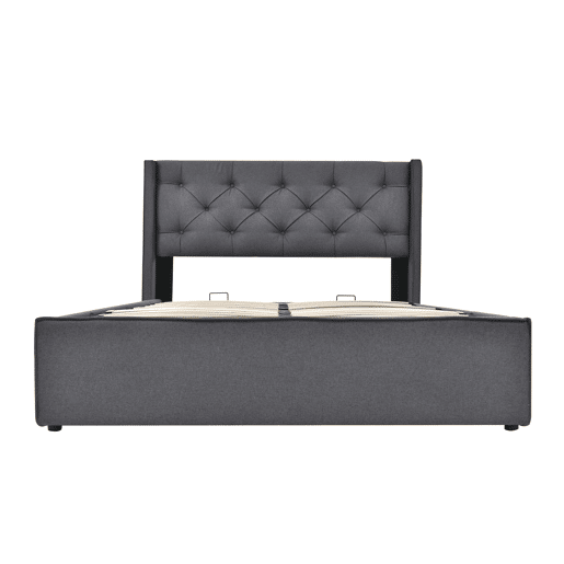 Cama contentora estofada 160x200 cm em tecido de algodão - com estrado de ripas - Cinzento