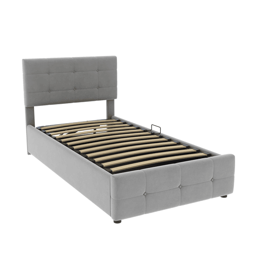 Cama contentor estofada em veludo 90x200cm - Cinzento