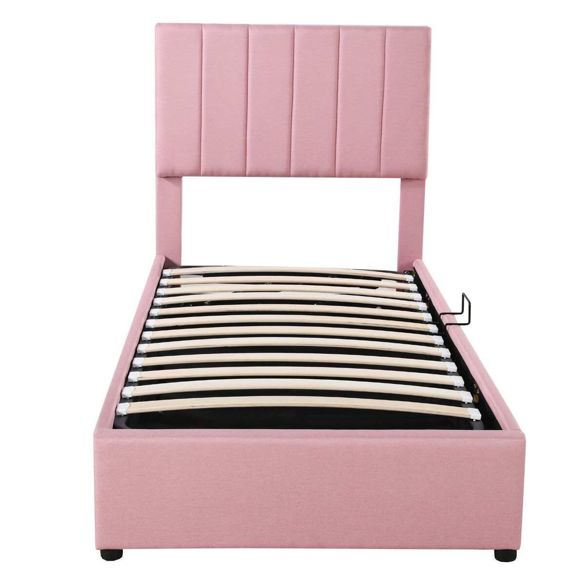 cama con almacenaje tapizada en tela de lino - 90x200cm - rosa