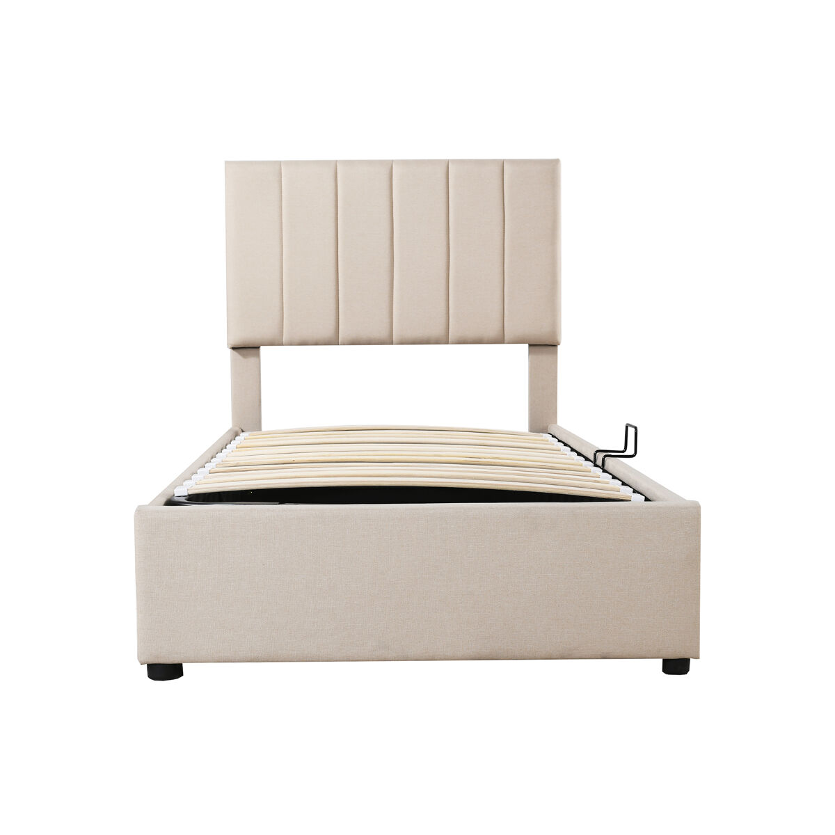 Cama con almacenaje tapizada en tela de lino - 90x200 cm - beige