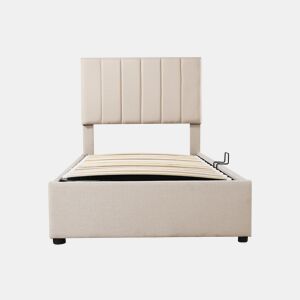 Cama estofada em linho com arrumação - 90x200 cm - Bege