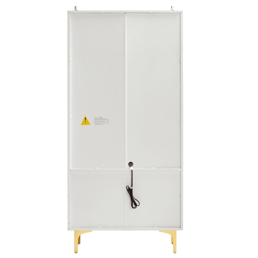 Armário expositor moderno com luzes LED e prateleiras extraíveis - A. 150 cm - 2 portas de vidro e 2 gavetas - Branco Armário expositor moderno com luzes LED e prateleiras extraíveis - A. 150 cm - 2 portas de vidro e 2 gavetas - Branco