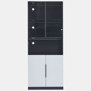 Vitrina 80x30x200 cm com LED - 4 portas (2 portas de vidro) - Preto e branco
