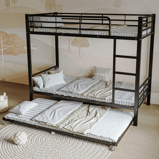 Beliche em ferro forjado 90x200 cm - com cama com gavetão 90x190 cm - Preto