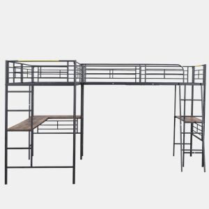 Cama mezzanine - 2 camas 90x200 cm - 2 secretárias debaixo da cama - Preto