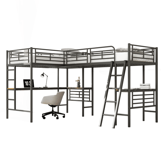 Cama mezzanine - 2 camas 90x200 cm - 2 secretárias debaixo da cama - Preto