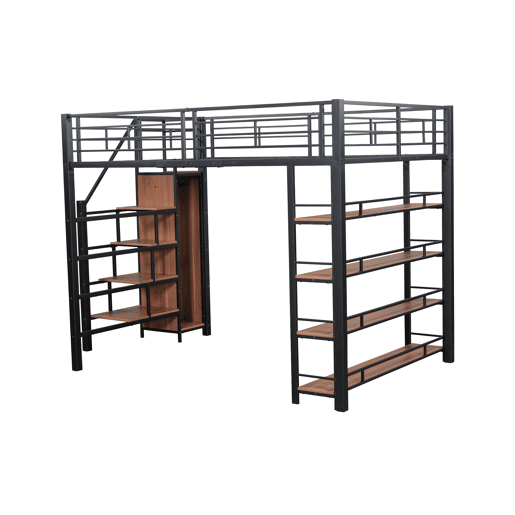 Cama mezzanine 140x200 cm - com pequeno roupeiro e prateleiras para arrumação - Preto