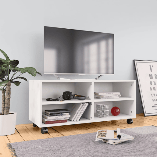 Móvel de TV - Modulo de TV - Armário de TV com rodas 90x35x35 cm derivados de madeira branco
