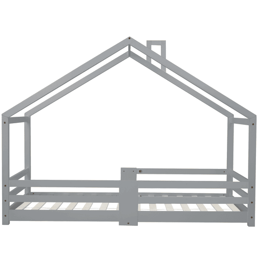 Cama de cabina com grelha de proteção - 90x200cm - madeira maciça - Cinzento