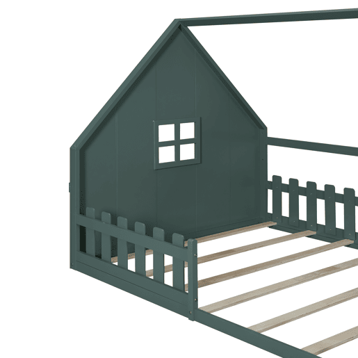 Cama de cabana para crianças 140x200 cm - Forma de cabana - Pinho e MDF - Verde