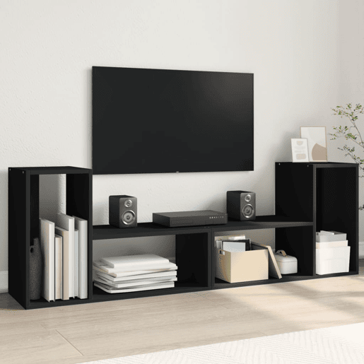 móveis de TV - Armários TV 2 pcs 75x30x50 cm derivados de madeira preto