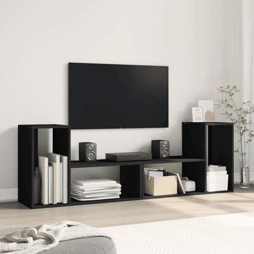 móveis de TV - Armários TV 2 pcs 75x30x50 cm derivados de madeira preto