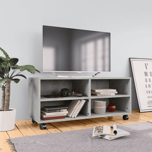 Móvel de TV - Modulo de TV - Armário de TV com rodas derivados de madeira cinzento cimento