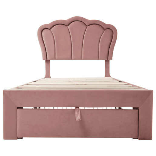 Cama de criança 90x200 cm em veludo com gavetas e controlo APP LED - Rosa