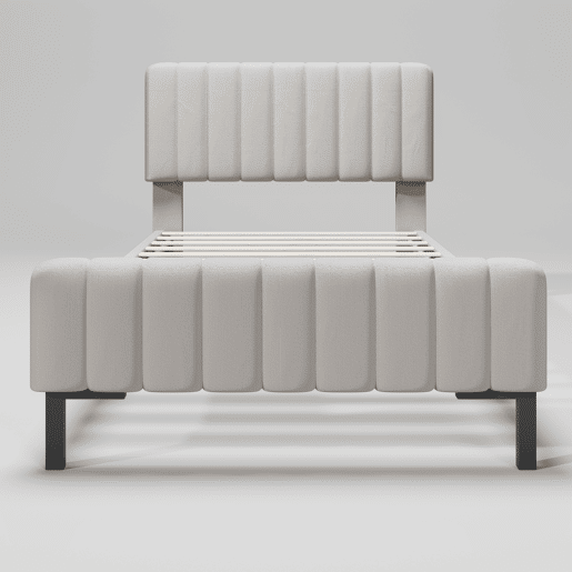 Cama de adulto estofada em tecido de linho - 90x200 cm - com cabeceira regulável e estrado de ripas - Cinzento claro
