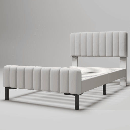 Cama de adulto estofada em tecido de linho - 90x200 cm - com cabeceira regulável e estrado de ripas - Cinzento claro