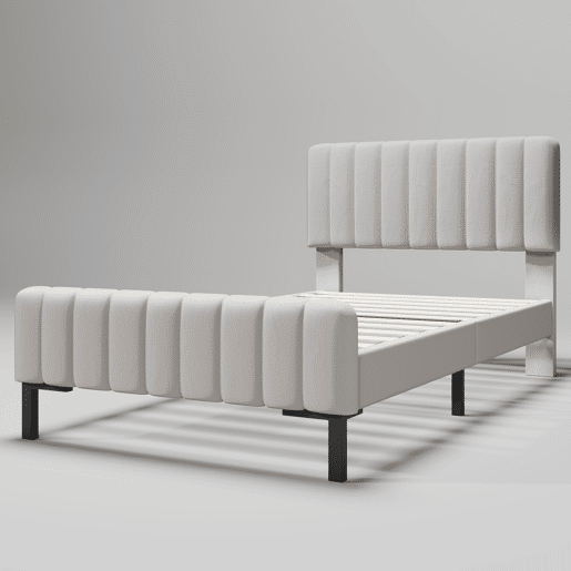Cama de adulto estofada em tecido de linho - 90x200 cm - com cabeceira regulável e estrado de ripas - Cinzento claro