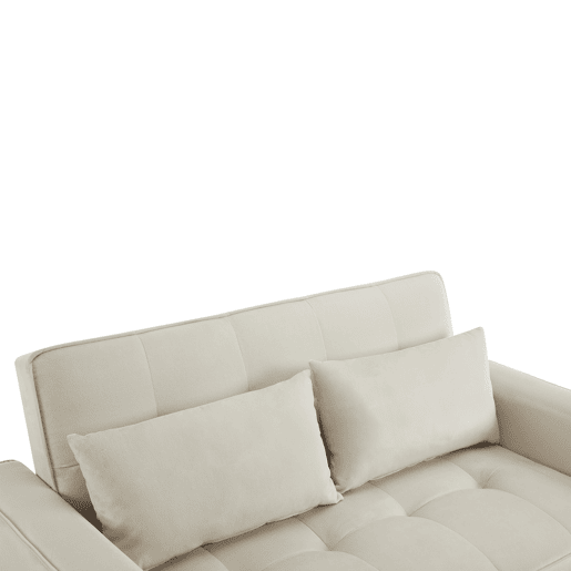 Sofá-cama rebatível multi-ângulo ajustável - 2 lugares - Tecido de veludo - Com suportes para copos e almofadas - Bege