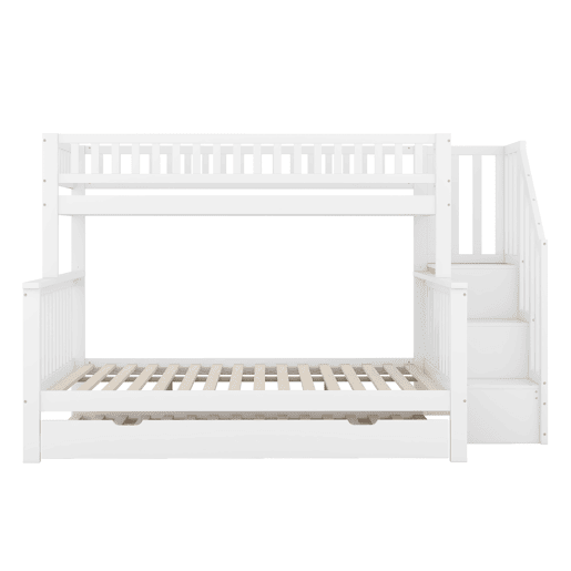 Beliche em madeira - 2x90x200cm + 140x200cm - com escada para arrumação - Branco