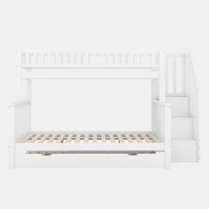 Beliche em madeira - 2x90x200cm + 140x200cm - com escada para arrumação - Branco