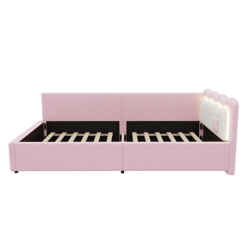 Sofá-cama 90x200 cm com LED e estrado de ripas - Rosa Sofá-cama 90x200 cm com LED e estrado de ripas - Rosa