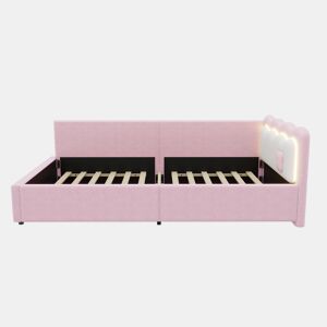 Sofá-cama 90x200 cm com LED e estrado de ripas - Rosa