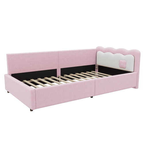Sofá-cama 90x200 cm com LED e estrado de ripas - Rosa Sofá-cama 90x200 cm com LED e estrado de ripas - Rosa
