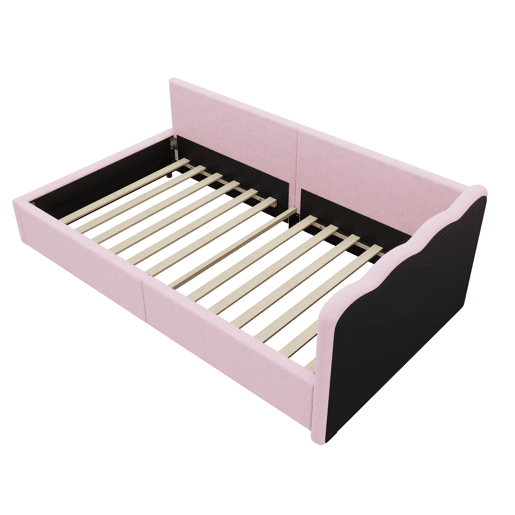 Sofá-cama 90x200 cm com LED e estrado de ripas - Rosa Sofá-cama 90x200 cm com LED e estrado de ripas - Rosa