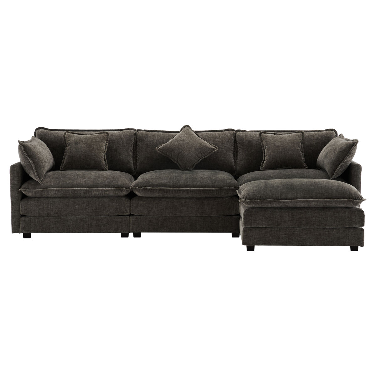 sofa esquinero de chenilla de 3 plazas con reposapies modular - gris