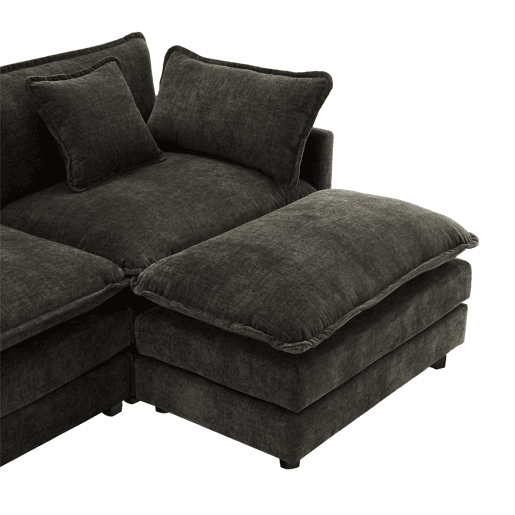 Sofá de canto de 3 lugares em chenille com apoio modular para os pés - Cinzento