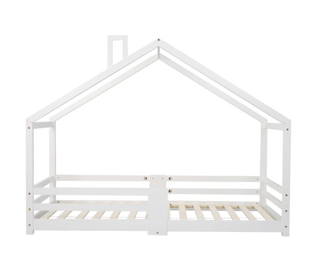 Cama cabina con rejilla protectora - 90x200cm - madera maciza - blanco