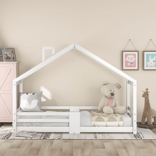 Cama de cabina com grelha de proteção - 90x200cm - madeira maciça - Branco