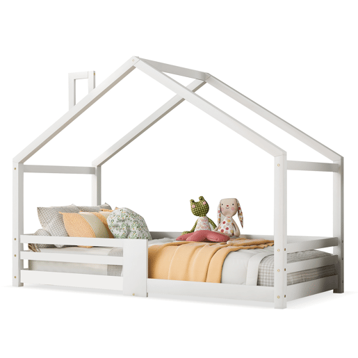 Cama de cabina com grelha de proteção - 90x200cm - madeira maciça - Branco