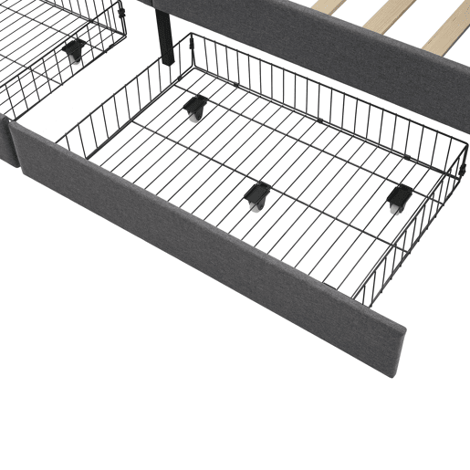 Cama estofada em linho com gavetas 90x200 cm - com função de carga e estrado de ripas - Cinzento (colchão não incluído)