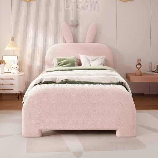 Cama de criança 90x200 cm com 2 gavetas - cabeceira em forma de coelho - Rosa
