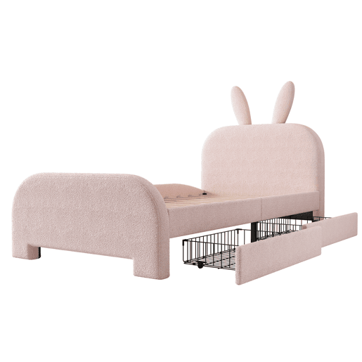 Cama de criança 90x200 cm com 2 gavetas - cabeceira em forma de coelho - Rosa