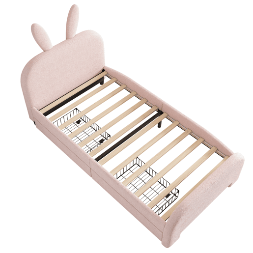 Cama de criança 90x200 cm com 2 gavetas - cabeceira em forma de coelho - Rosa