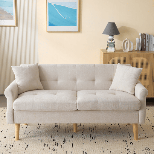Sofá de 2 lugares estofado em chenille - 162x74x77 cm - Bege