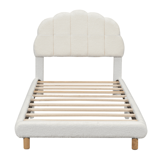 Cama de solteiro para crianças 90x200cm estofada em tecido de pelúcia - com estrado de ripas de MDF - Bege