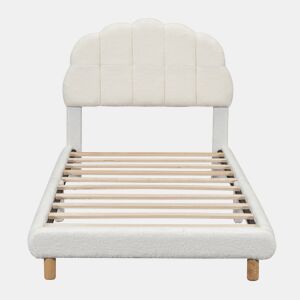 Cama de solteiro para crianças 90x200cm estofada em tecido de pelúcia - com estrado de ripas de MDF - Bege
