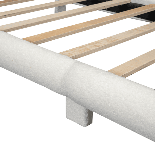 Cama de solteiro para crianças 90x200cm estofada em tecido de pelúcia - com estrado de ripas de MDF - Bege