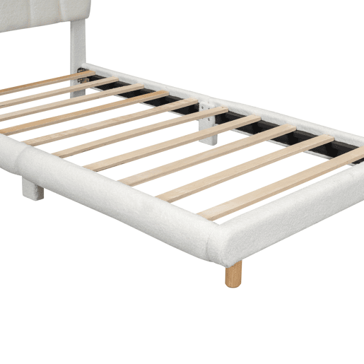 Cama de solteiro para crianças 90x200cm estofada em tecido de pelúcia - com estrado de ripas de MDF - Bege