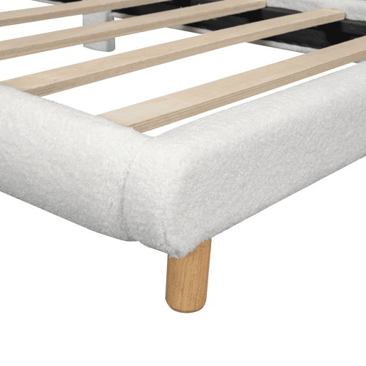 Cama de solteiro para crianças 90x200cm estofada em tecido de pelúcia - com estrado de ripas de MDF - Bege
