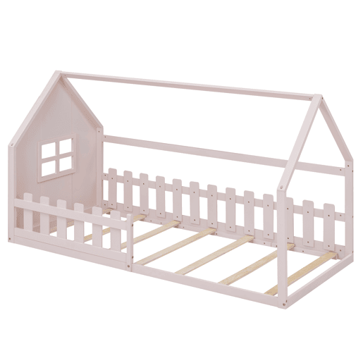 Cama-cama para crianças 90x200 cm - em forma de casinha - em madeira de pinho e MDF - Rosa