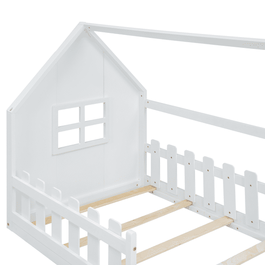 Cama-cama para crianças 90x200 cm - em forma de casinha - em madeira de pinho e MDF - Branco