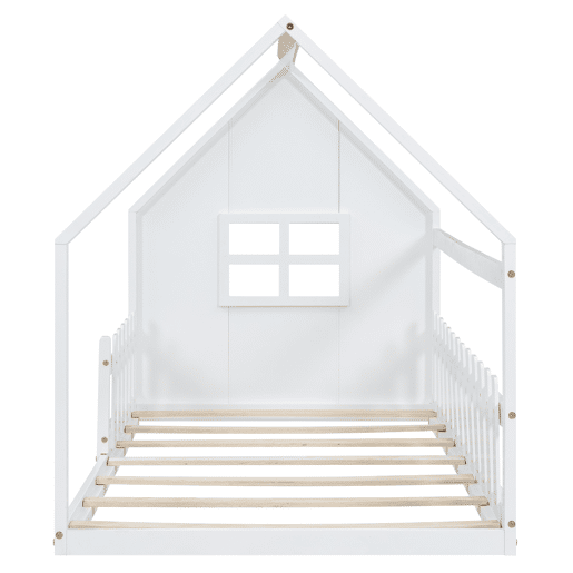 Cama-cama para crianças 90x200 cm - em forma de casinha - em madeira de pinho e MDF - Branco